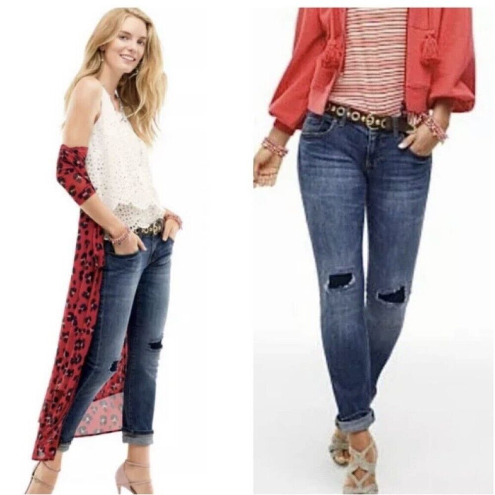 Cabi Medium Wash Distressed Destructed Patchwork Slim Boyfriend Jeans 4